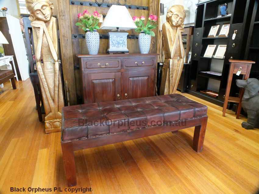 Leather Bench Seat Black Orpheus Emporium, Leather And Wood Bench Seat