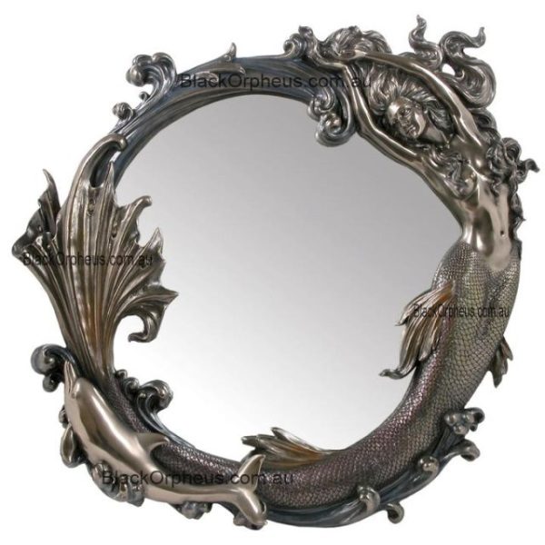 Wall Mirror Art Nouveau Mermaid & Dolphin Black Orpheus