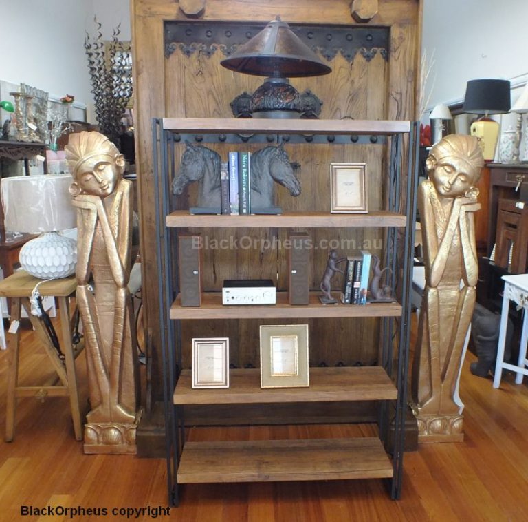 Industrial Metal Wood Look Bookcase Bookcase Black Orpheus Emporium
