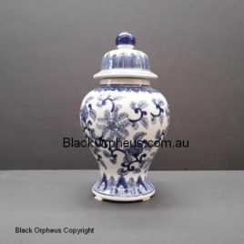 Lotus Temple Jar 30cm Blue White
