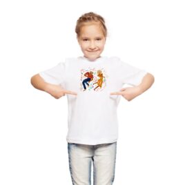White Short Sleeve T-shirt with Print of Dancers