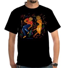 Black Short Sleeve T-Shirt with print of grooving dancers