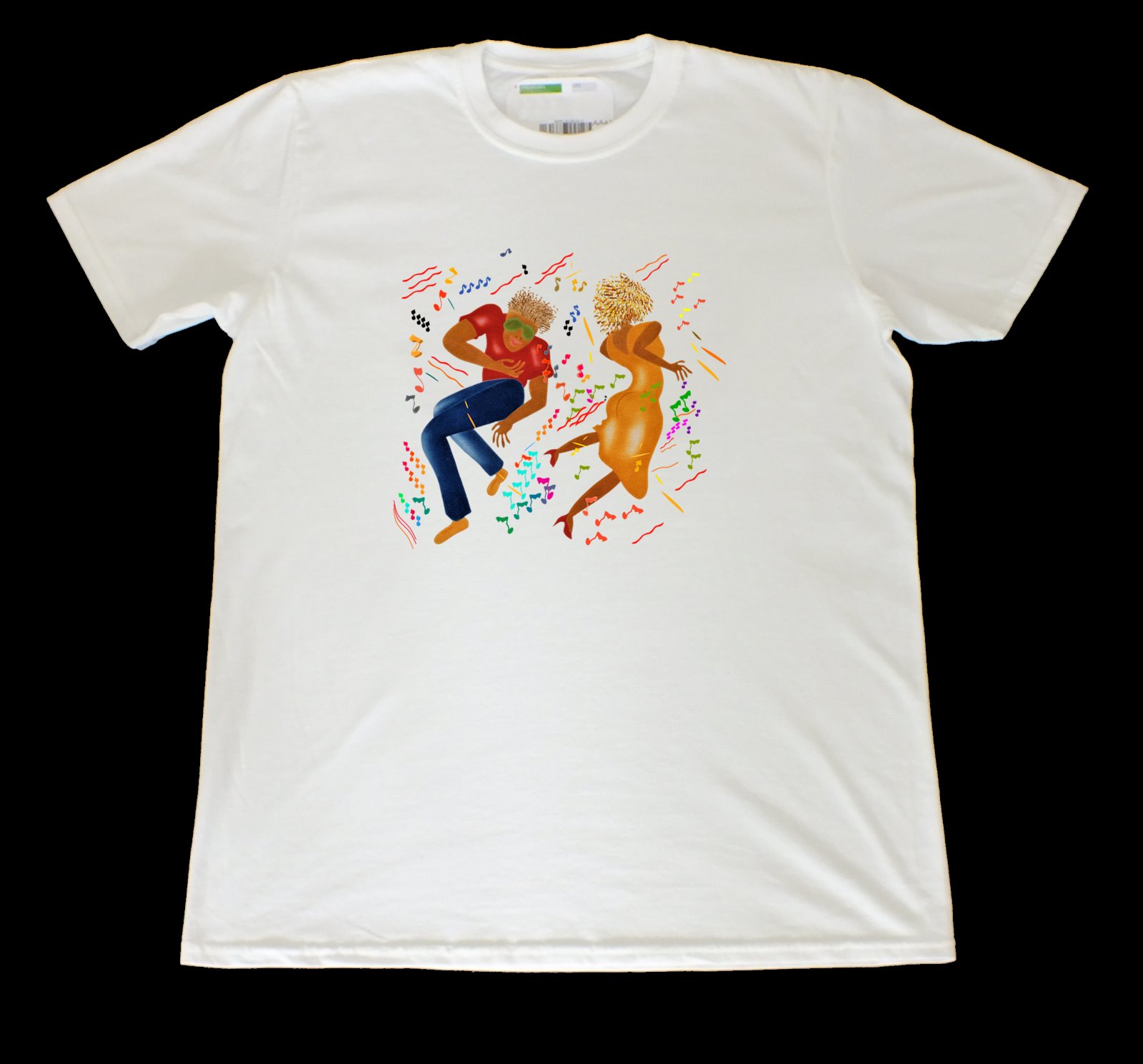 White Short Sleeve T-shirt with Print of Dancers White Short Sleeve T-shirt with Print of Dancers