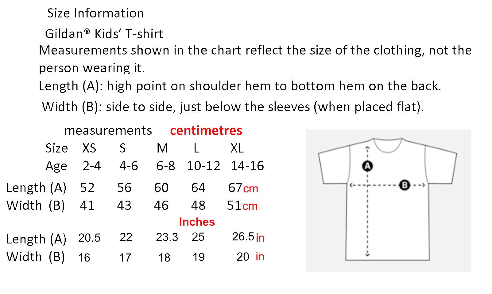 Kids t-shirt size chart Kids t-shirt size chart