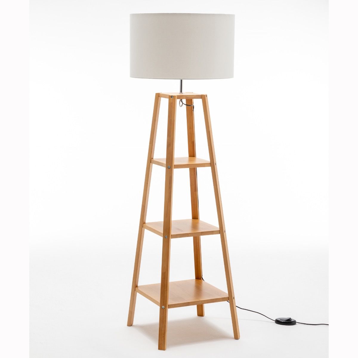 Natural Rubberwood Floor Lamp - Black Orpheus Emporium