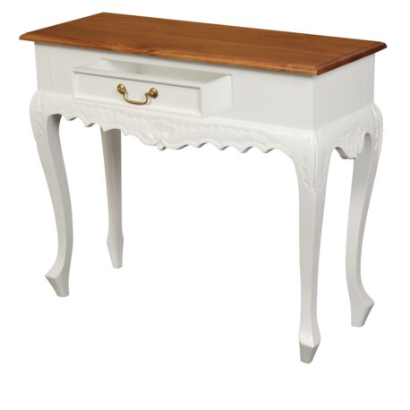 Hall Table Carved White and Caramel 1 Drawer