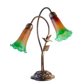 Twin Lily Hummingbird Table Lamp Amber Green