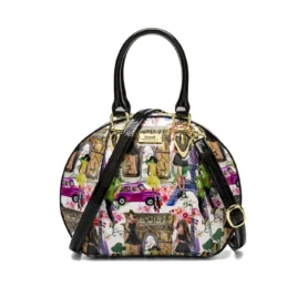 Serenade Round Leather Handbag Paris Print
